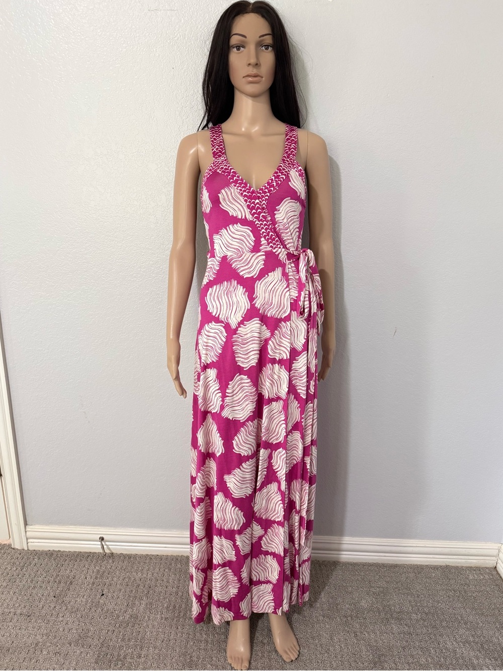 Diane Von Furstenberg Pink and White Sleeveless Wrap Maxi Dress - Picture 9 of 11